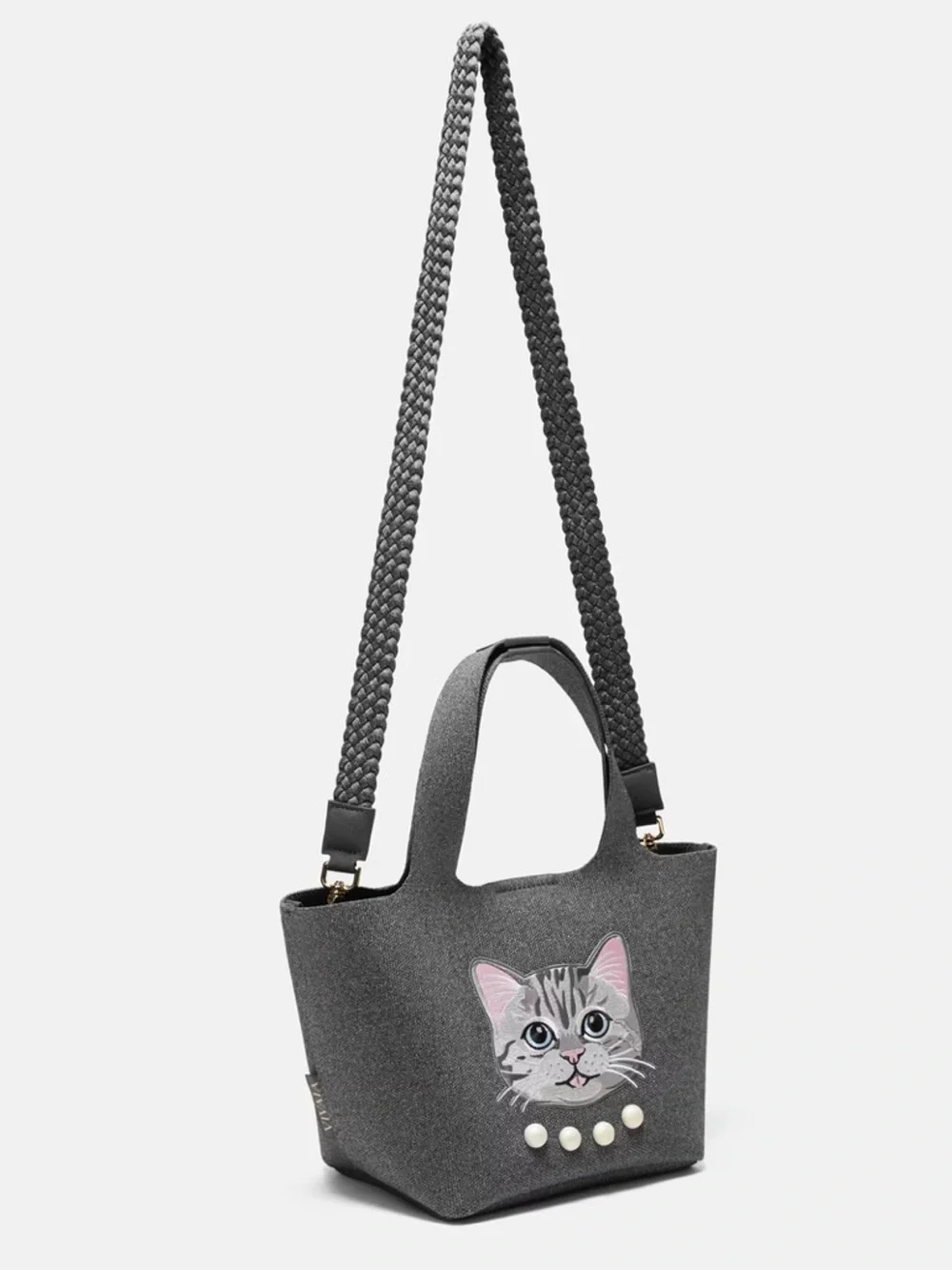 NEW Vivaia The Mini Tote Anita Rich Grey Silver British Cat Shoulder Bag